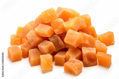 Dried tropical fruit on white background