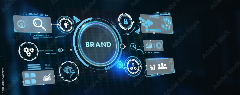 Fototapeta premium Brand development marketing strategy concept. Business, technology, internet and networking concept. 3d illustration