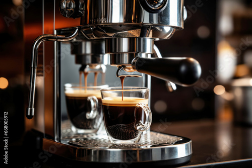 Photo of a coffee machine brewing a fresh cup of coffee