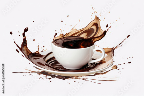 Photo of a steaming cup of coffee topped with a decadent chocolate drizzle