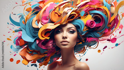 portrait of a woman with a palette of vibrant and imaginative elements