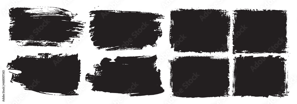 Black paint brush strokes isolated on a white background - obrazy, fototapety, plakaty 