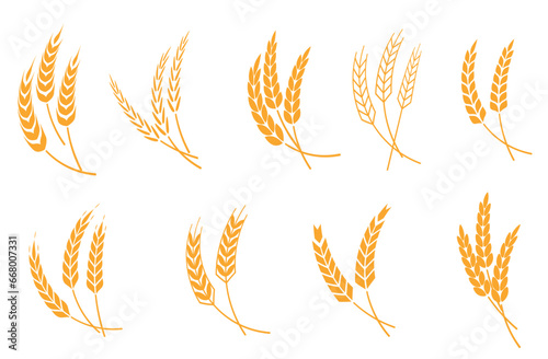 Set of  wheat bread, growth rice stalk and whole bread grains