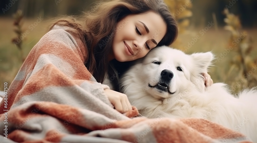 Beautiful woman with pet dog Beautiful woman with pet dog