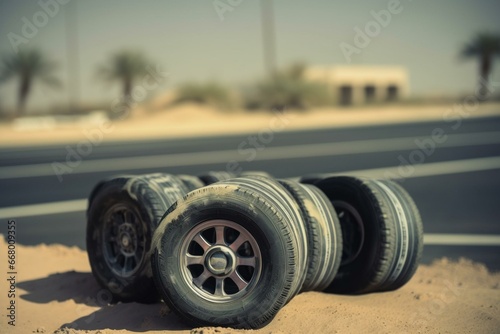 Illustration of 100 dirhams with wheels in UAE. Generative AI