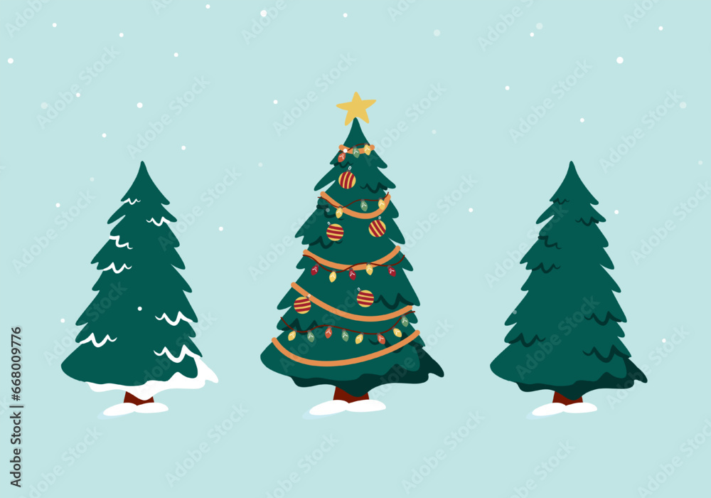 Vector hand drawn flat Christmas trees collection