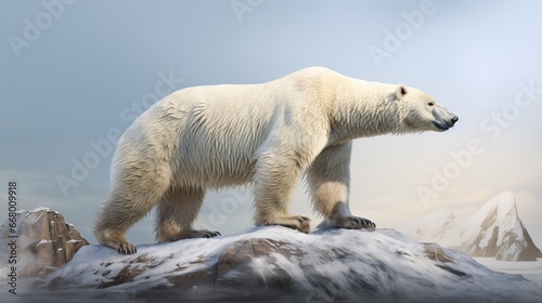 White Polar bear stand on the ice floe. AI generated image