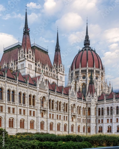 Scenic view of the Hungarian Parliament building against a cloudy sky, Budapest