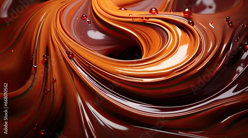 Melted brown sweet caramel, pastry caramel and chocolate waves background