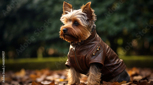 Dog leather jacket happy