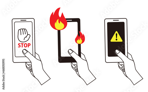携帯電話とネット上のトラブルアイコンセット