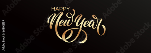 Happy New Year hand lettering calligraphy. Vector holiday illustration element. Typographic element