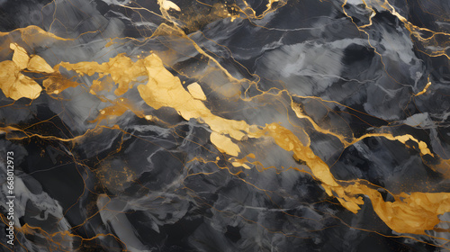 Gold and white Patterned natural of dark gray marble. generative AI.
