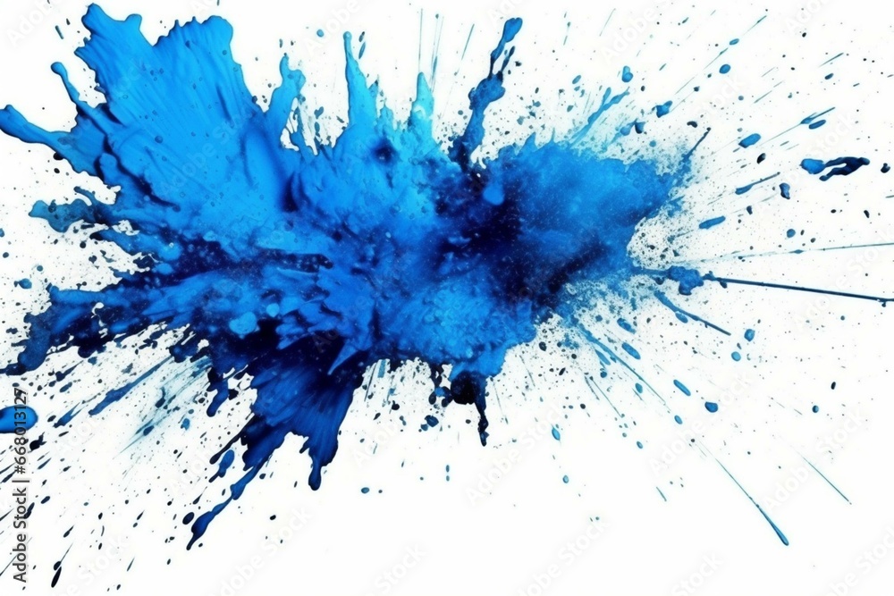 Bright blue paint splatter with transparent background and ink spot illustration. Generative AI