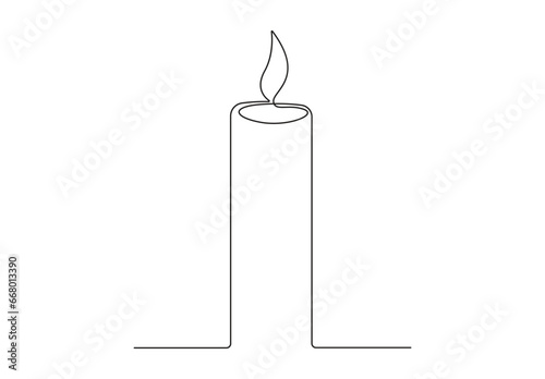 Candle continuous one line drawing. Isolated on white background vector illustration. Pro vector. 