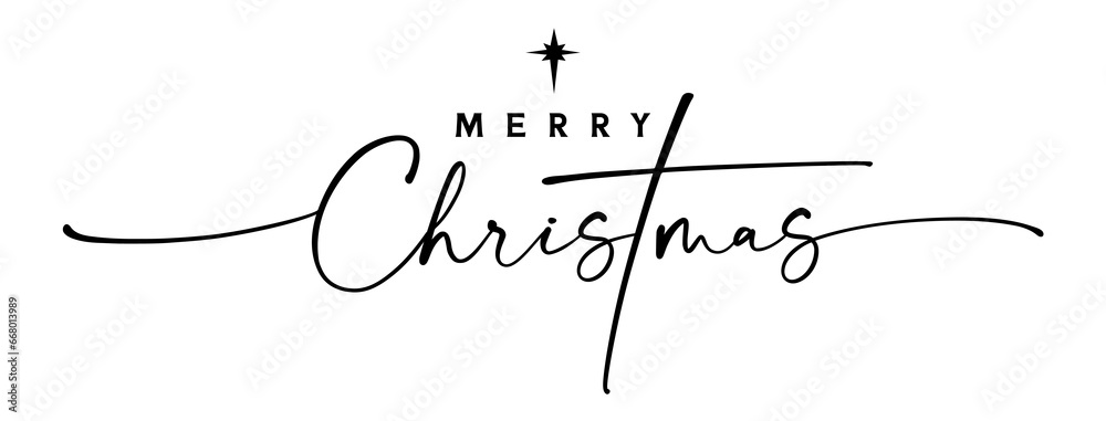Merry Christmas elegant calligraphy and Bethlehem star. Holy night vector handwriting concept for xmas greeting card or church service invitation - obrazy, fototapety, plakaty 