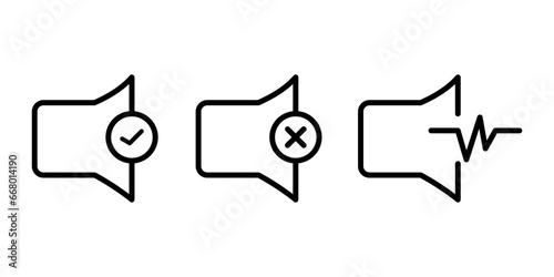 
Icons that increase and decrease the sound. The icon indicates mute. Set of sound icons with different signal levels in line style. Vector.
