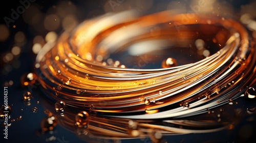 Golden Swirls of Luminous Liquid with Reflective Droplets