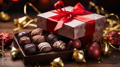 Chocolates and chocolate pralines in a gift box as a luxury holiday present © LaxmiOwl