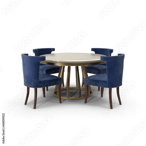 Blue Fabric Velvet Art Deco Dining Table Set PNG