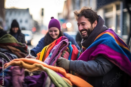 Volunteers distributing blankets on the streets