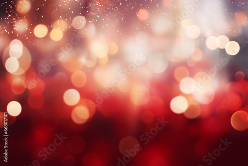 Abstract Christmas background, blurred bokeh lights with red color
