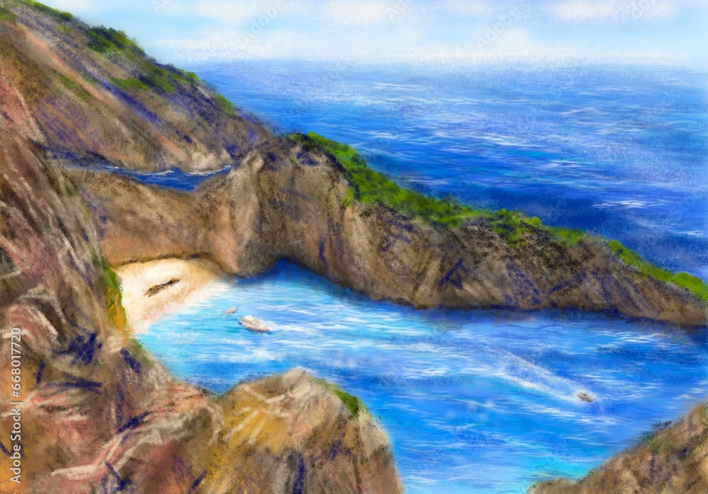 A sketch of the cliff and the ocean
