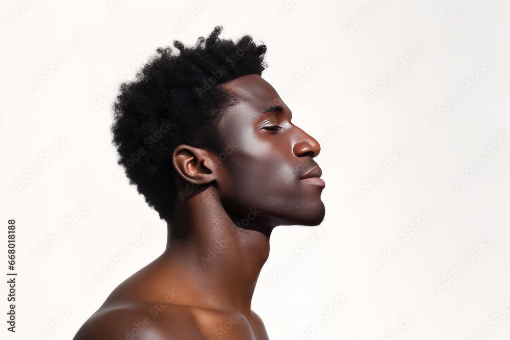 Portrait black man with flawless and glowing skin on white background Portrait black man with flawless and glowing skin on white background
