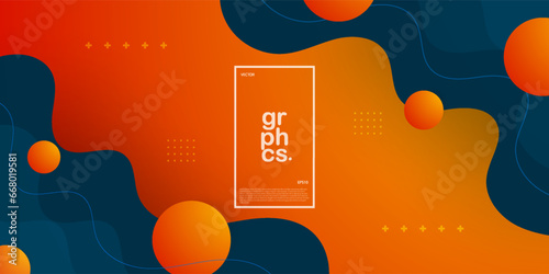 Dark blue and orange geometric business banner design. Creative banner design with wave shapes and lines for template. Simple horizontal banner. Eps10 vector