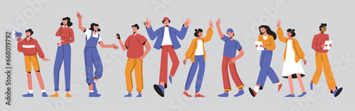 Unity in diversity Vector illustration of diverse young adults standing.