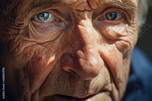Close-up of grandfather portrait. Elder senior man with wrinkles and dark spots © leriostereo