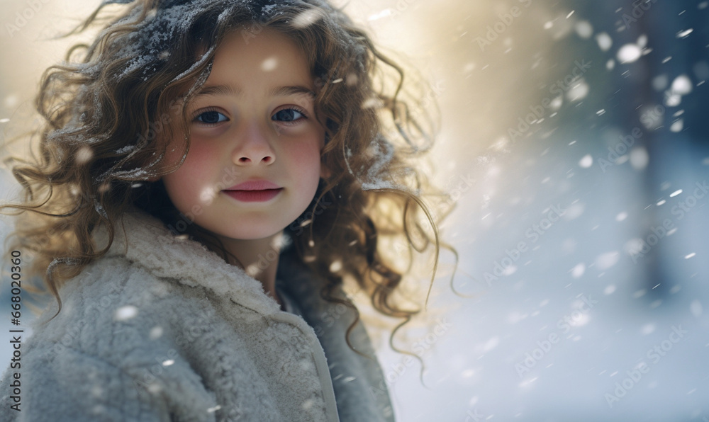 portrait of a girl with snow in the winter. Generative AI portrait of a girl with snow in the winter. Generative AI