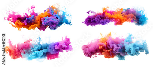 Set of colorful ink splashes acrylic colored smoke watercolor in water, Abstract background. Color explosion elements for design, isolated on white and transparent background