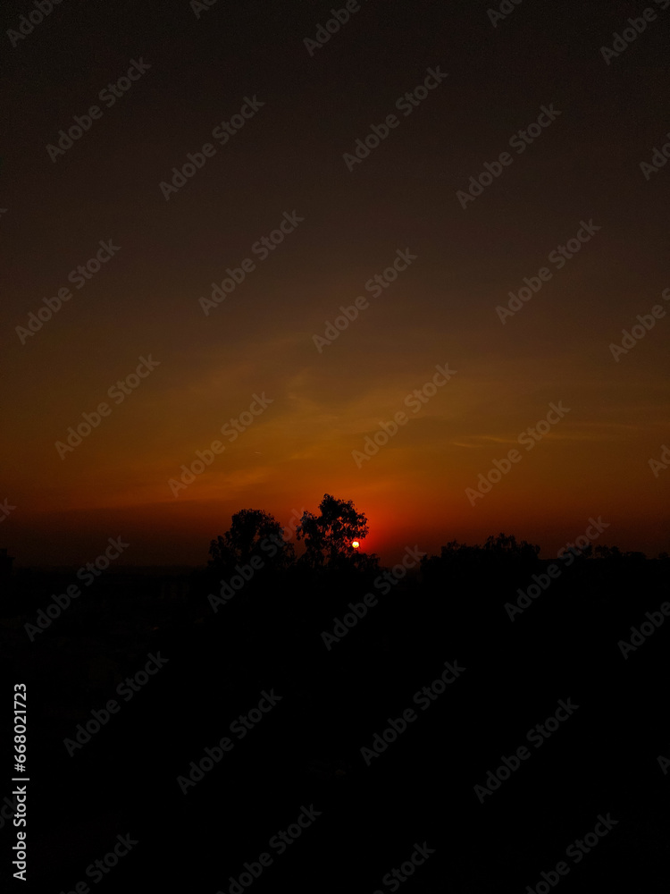 Sunset scenery view of colorful clouds in sky, dark night scenic wallpaper, nature photography, natural background 