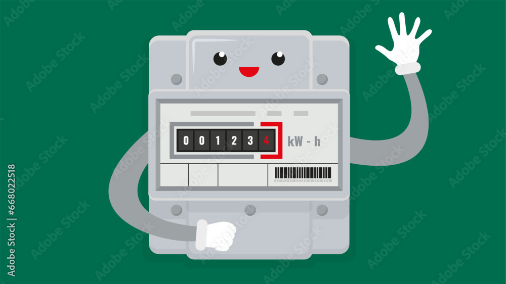 Electric meter with a smiley face. Vector illustration in flat style Electric meter with a smiley face. Vector illustration in flat style