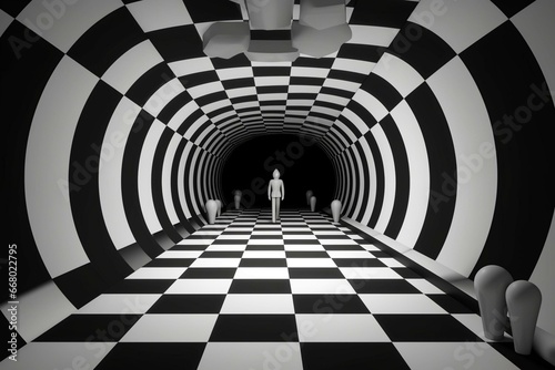Monochrome tunnel visual trick. Generative AI