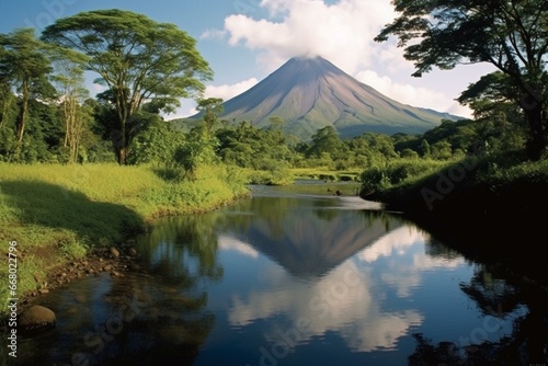 National park in Costa Rica featuring the famous Arenal Volcano. Generative AI