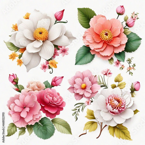Wallpaper Mural Set of differents flowers decoration on white background  Torontodigital.ca