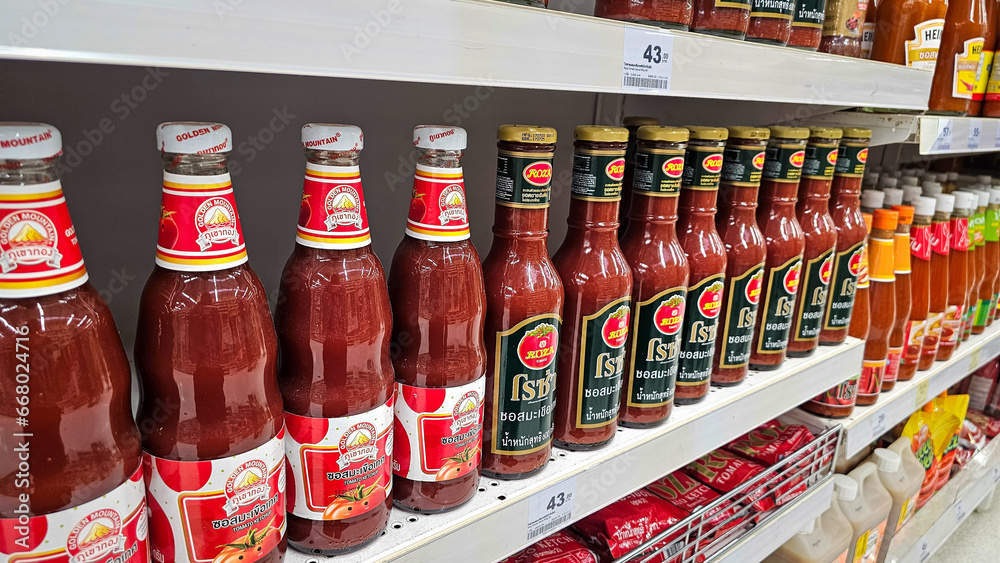 Various Tomato Ketchup, Chili Sauce (Hot Red Chili Sauce) in Thailand
