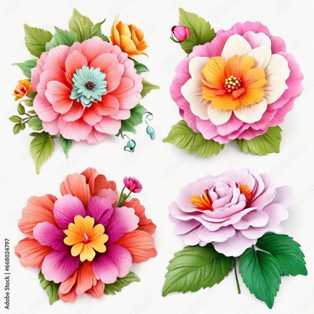 Set of differents flowers decoration on white background Set of differents flowers decoration on white background