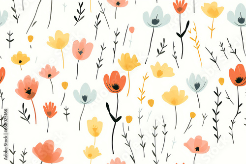 Cute Scandinavian design floral pattern, Generative AI photo