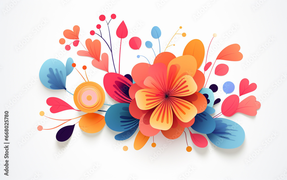 Abstract background with poppies and leaves on white background