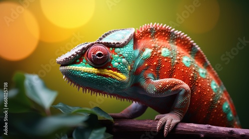 Chameleon head portrait on blur background. AI generated image