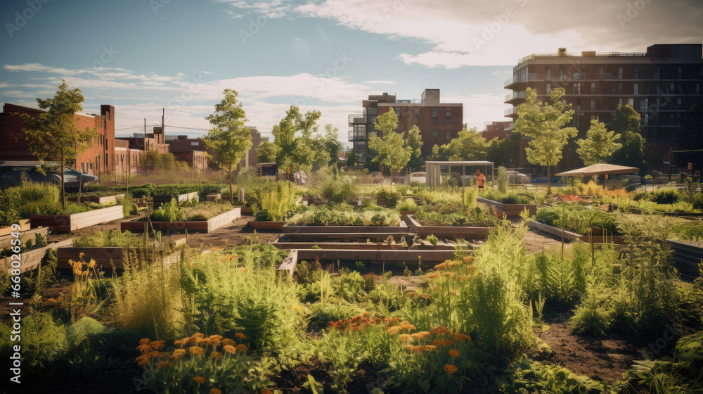 Collaborative urban garden project promoting teamwork