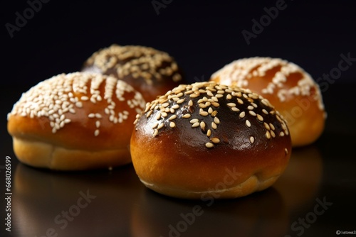 Delicious buns adorned with sesame seeds. Generative AI