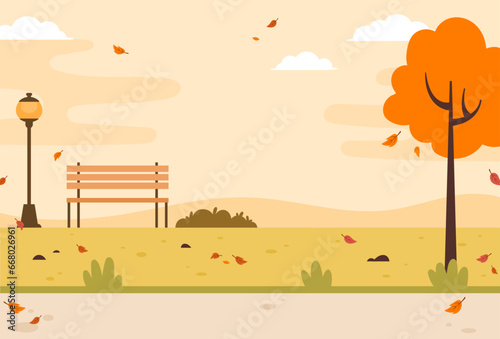 Flat design of autumn park vector