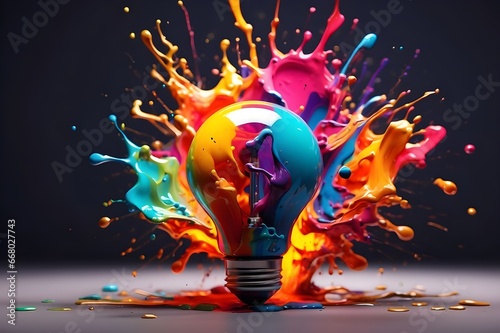 Bulb splashingwith colorful ink