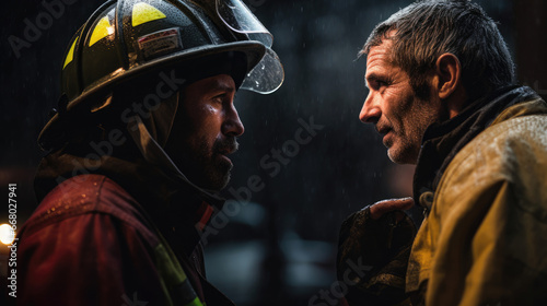Firefighter and paramedic exchange a glance of gratitude acknowledging their successful collaboration