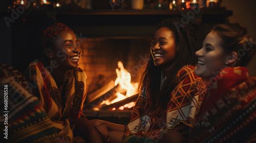 Shared folktales illuminate cozy fireplace photo