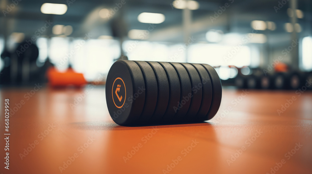 Foam roller on clean gym floor. Foam roller on clean gym floor.